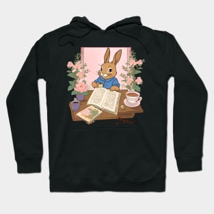 Rabbit Bunny with Books and Coffee Book Nerd Mom Booktok Hoodie